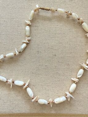 Vintage Cream Mother-of-Pearl Beaded Necklace with Gold Accents
